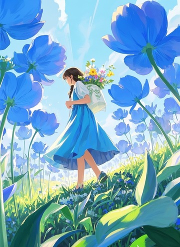 背着花篮的少女