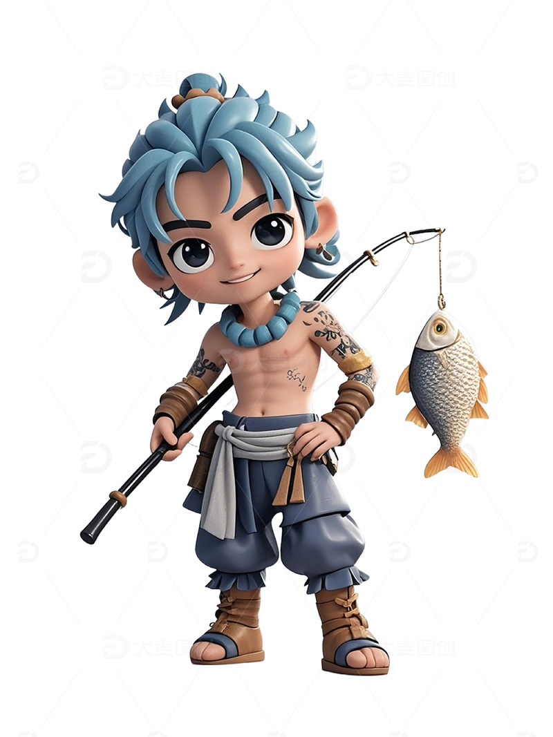 卡通3D水浒人物阮小七手办