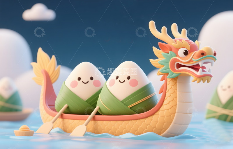 高清大图下载【趣麦麦图】端午节海报背景粽子龙舟3