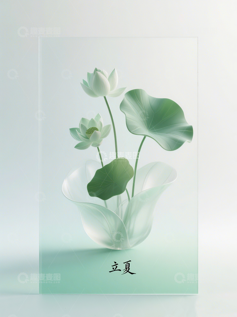 高清大图下载【趣麦麦图】二十四节气立夏绿色渐变荷花背景77