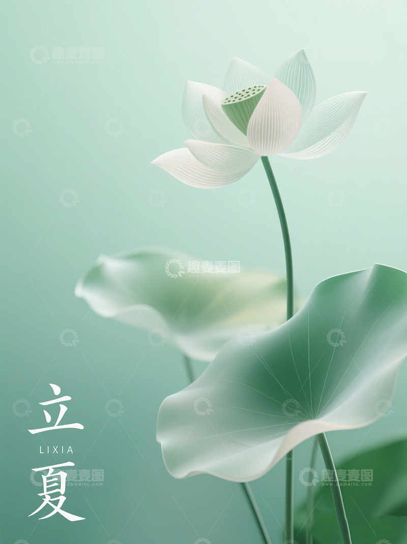 高清大图下载【趣麦麦图】二十四节气立夏绿色渐变荷花背景24