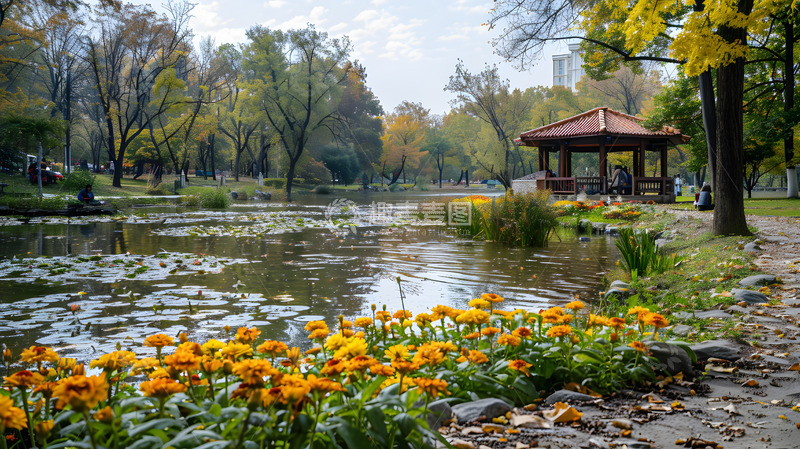 高清大图下载【趣麦麦图】秋日公园水塘1