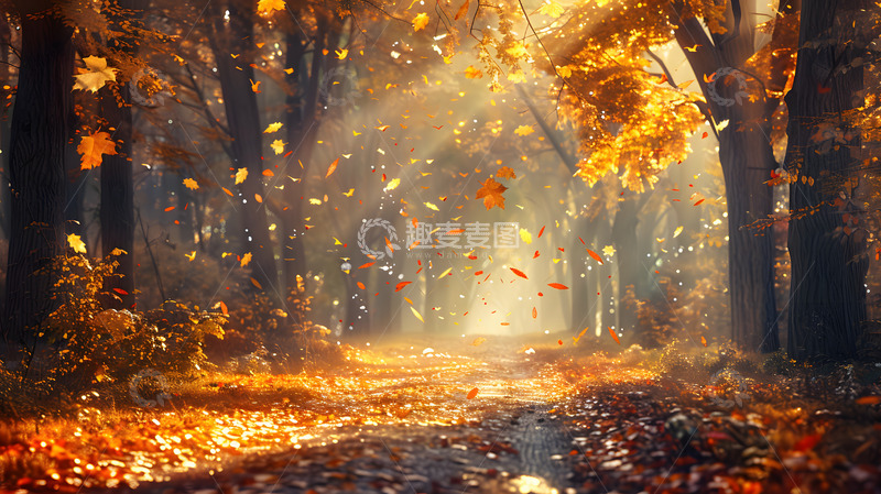 高清大图下载【趣麦麦图】金色秋天的阳光树林