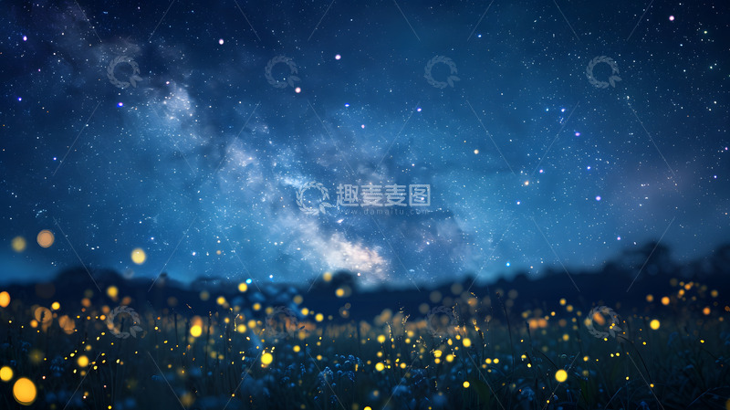高清大图下载【趣麦麦图】星空下的田野萤火虫