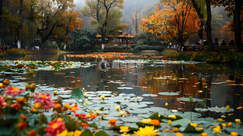 高清大图下载【趣麦麦图】秋日公园水塘