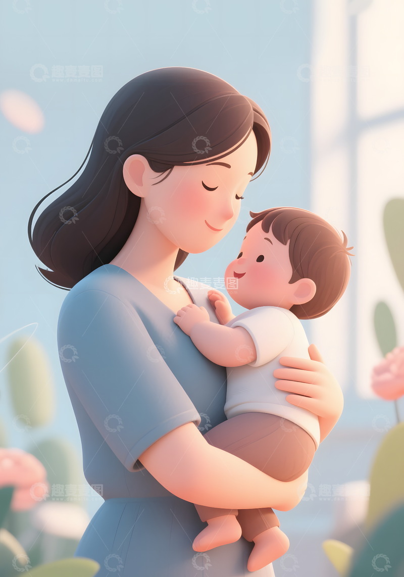 高清大图下载【趣麦麦图】母亲节海报背景母婴素材1