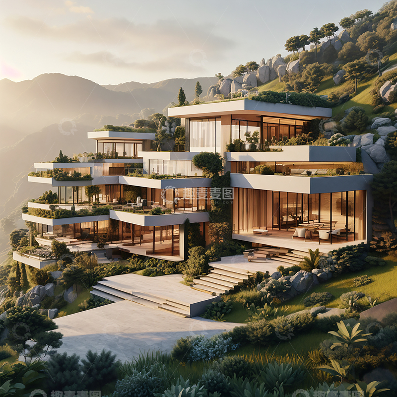 高清大图下载【趣麦麦图】山地生态别墅建筑
