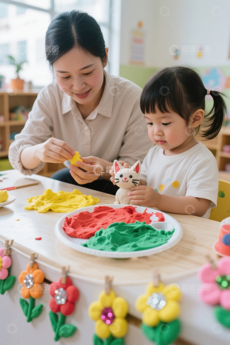 高清大图下载【趣麦麦图】亲子捏泥塑玩乐