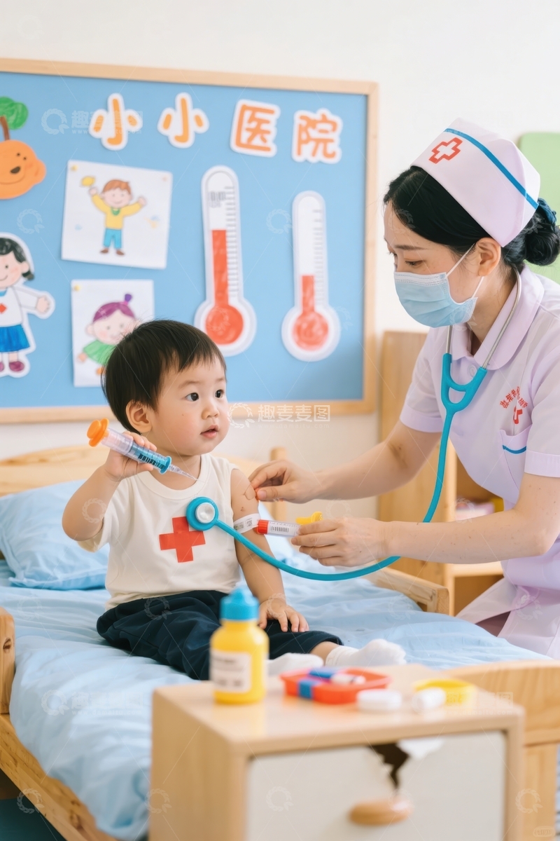 高清大图下载【趣麦麦图】幼儿体检护士关爱