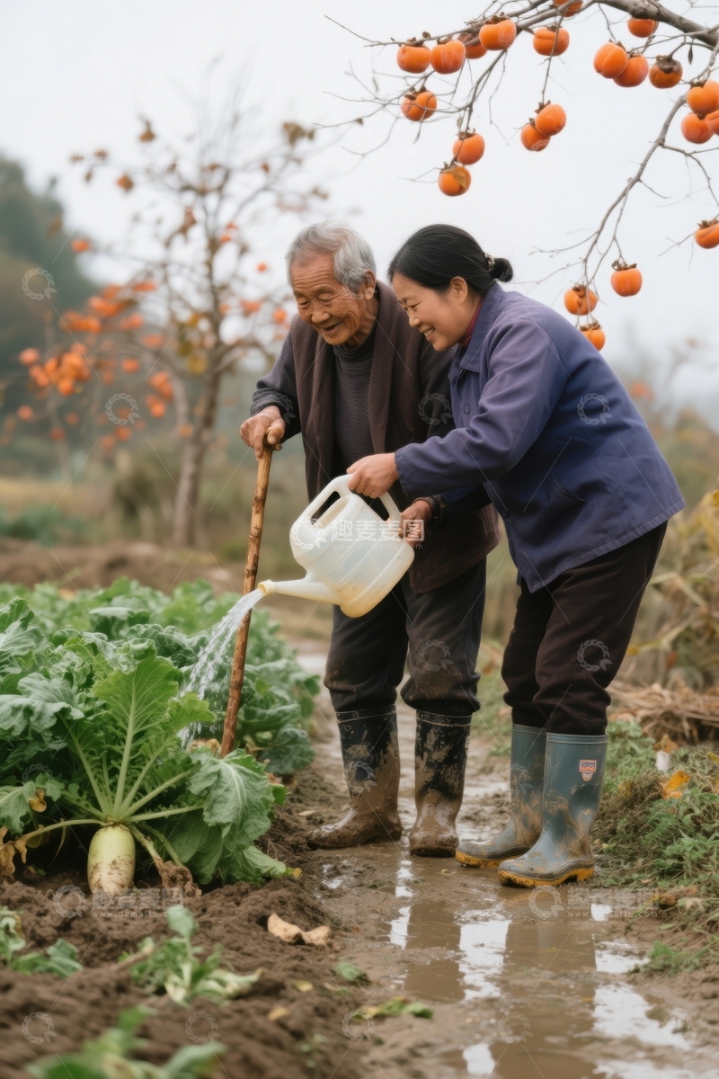 高清大图下载【趣麦麦图】田园里的老两口