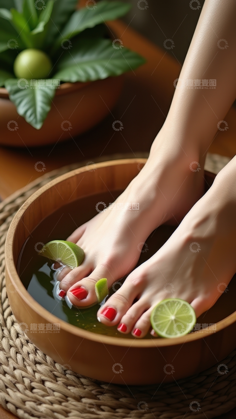 高清大图下载【趣麦麦图】青柠装点，愉悦足部浸泡体验