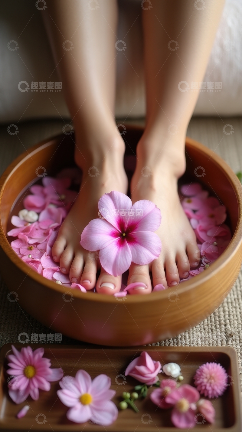 高清大图下载【趣麦麦图】粉色花瓣足浴，感受温柔呵护