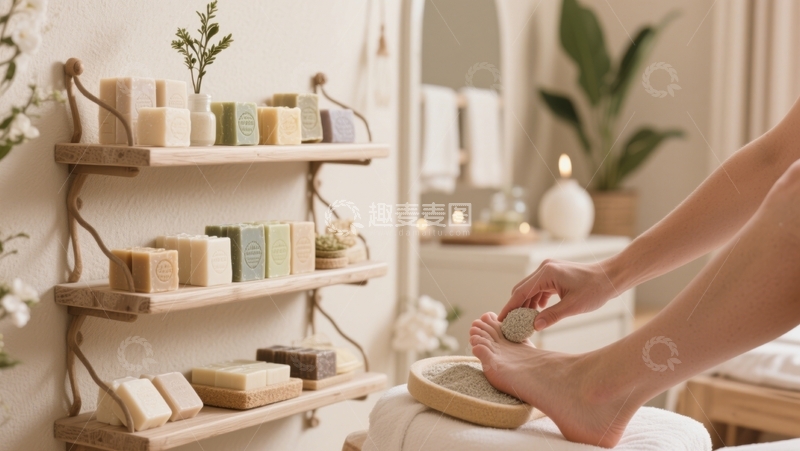 高清大图下载【趣麦麦图】手工皂旁，精心呵护足部肌肤