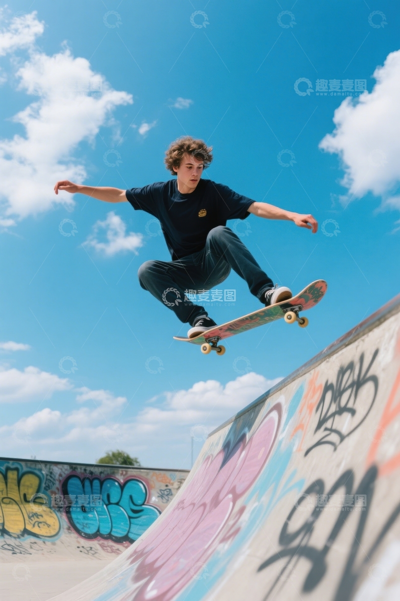 高清大图下载【趣麦麦图】彩色涂鸦滑板腾空