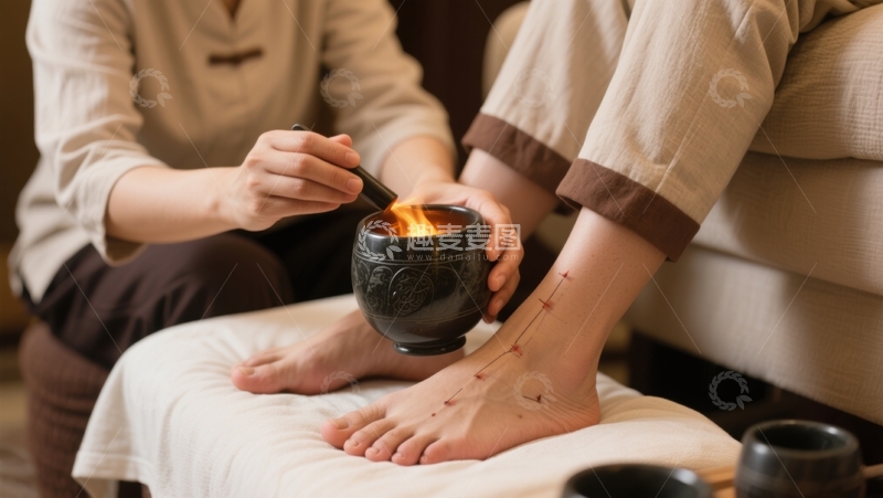 高清大图下载【趣麦麦图】足部艾灸，体验传统温养疗法