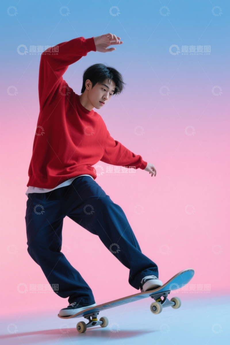 高清大图下载【趣麦麦图】纯色背景滑板舞者