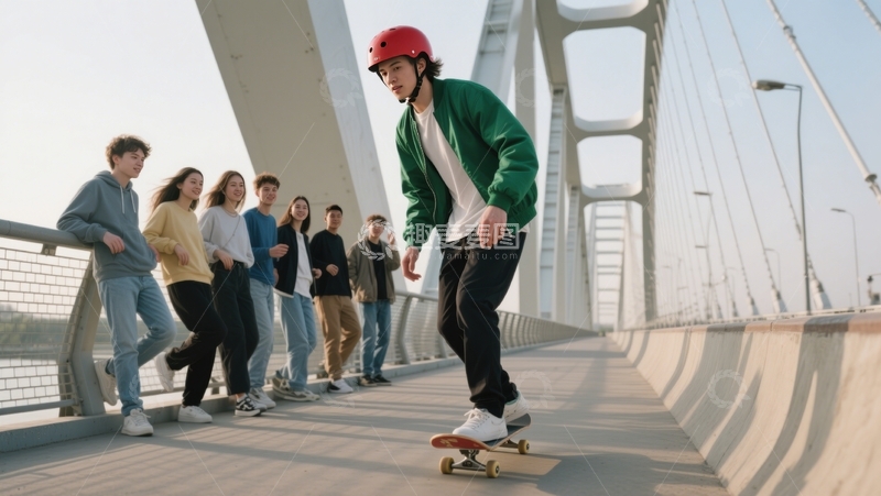 高清大图下载【趣麦麦图】桥上滑板团队风采