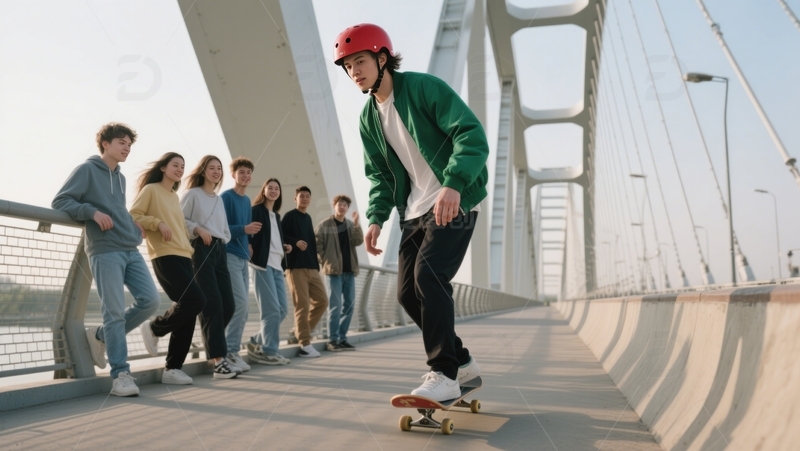 高清大图下载【趣麦麦图】桥上滑板团队风采
