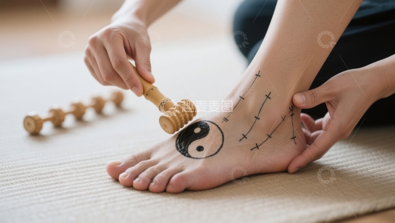 高清大图下载【趣麦麦图】木质工具足部按摩，感受传统技法
