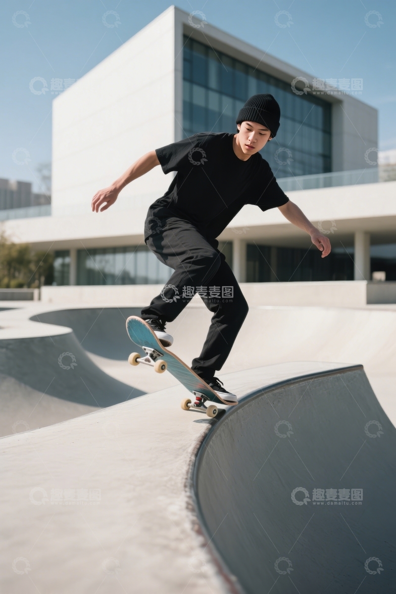 高清大图下载【趣麦麦图】现代建筑滑板者飞跃