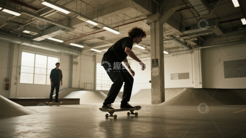 高清大图下载【趣麦麦图】滑板爱好者室内切磋
