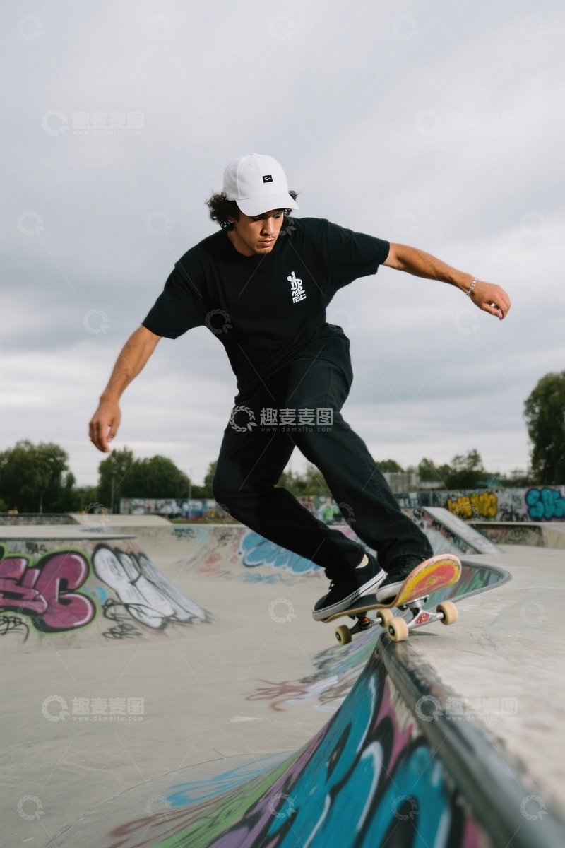 高清大图下载【趣麦麦图】涂鸦滑板场黑装炫技