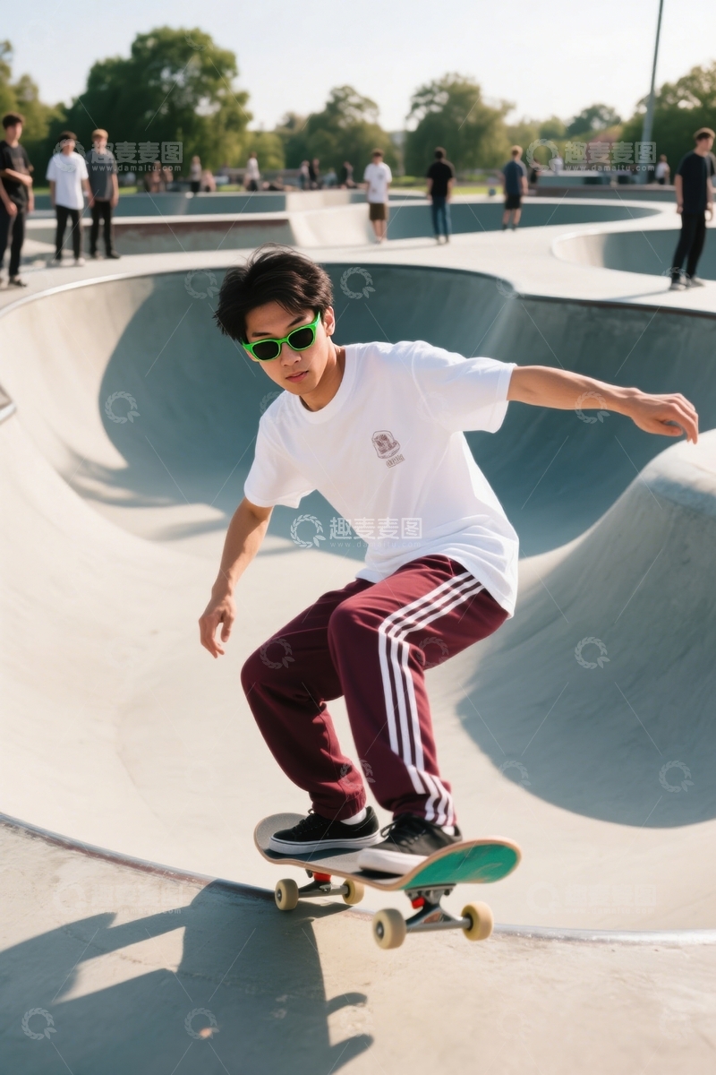 高清大图下载【趣麦麦图】滑板场墨镜男酷炫滑