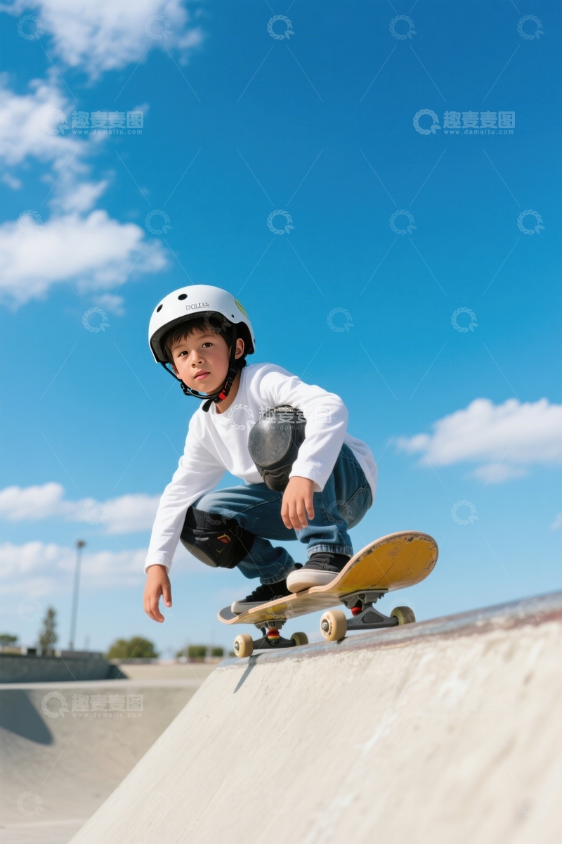 高清大图下载【趣麦麦图】滑板场护具少年炫技