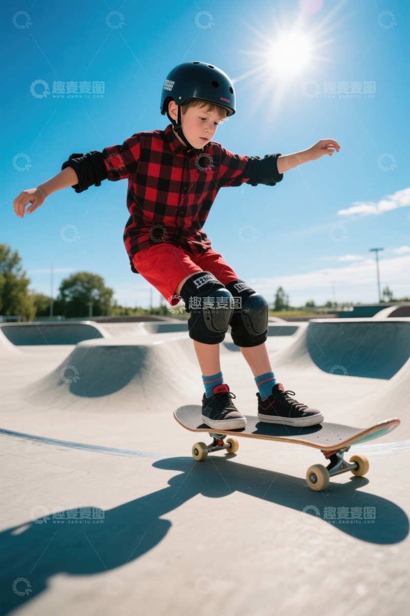 高清大图下载【趣麦麦图】防护齐全孩童滑板