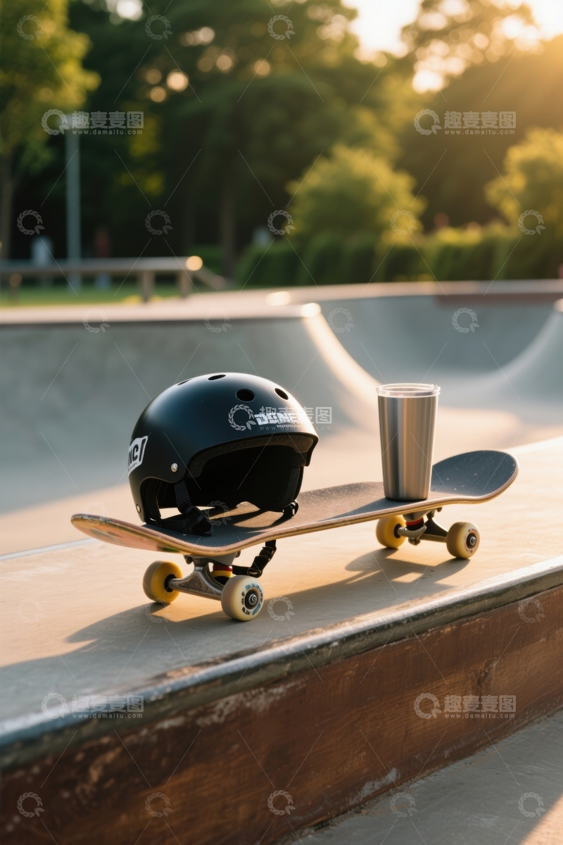 高清大图下载【趣麦麦图】滑板场滑板与装备静谧摆放