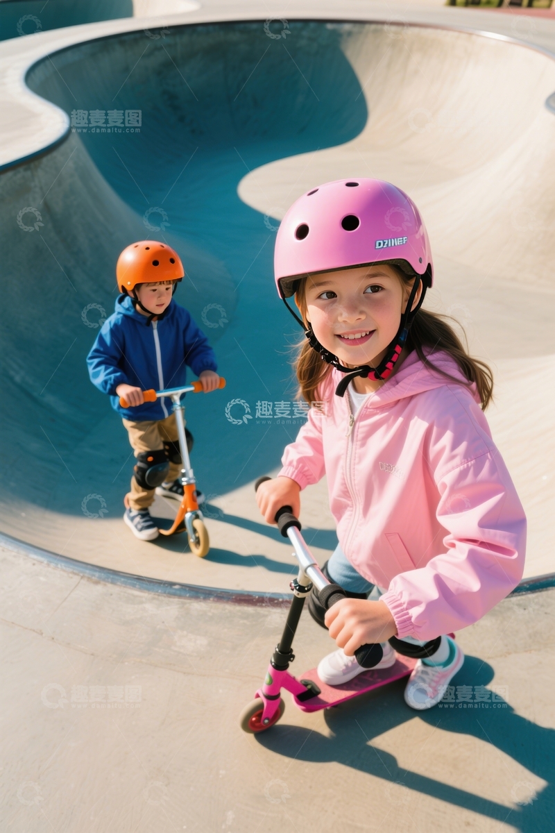 高清大图下载【趣麦麦图】滑板场孩童欢乐时光