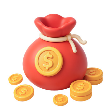 卡通3D红色钱袋金币素材