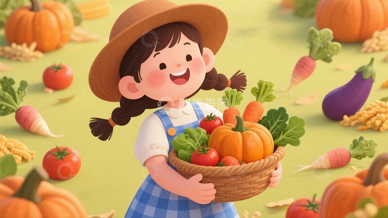高清大图下载【趣麦麦图】51劳动节丰收卡通女孩6