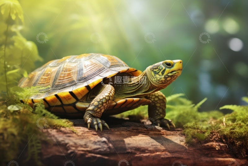 高清大图下载【趣麦麦图】森林里的一只绿乌龟