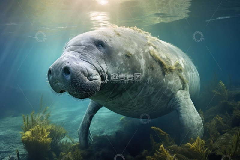 高清大图下载【趣麦麦图】一只潜水的海牛