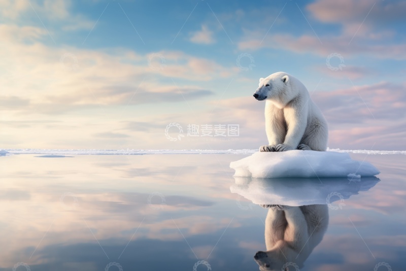 高清大图下载【趣麦麦图】坐在冰块上的孤独北极熊