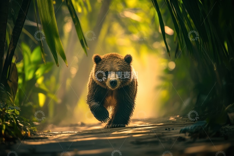 高清大图下载【趣麦麦图】森林里行走的一只小熊