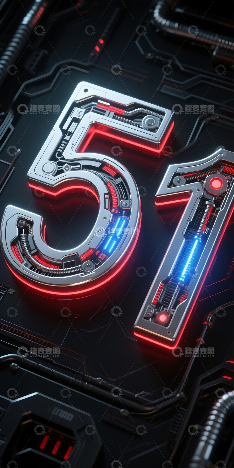 高清大图下载【趣麦麦图】赛博机械数字51