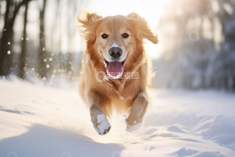 高清大图下载【趣麦麦图】雪地里奔跑的金毛