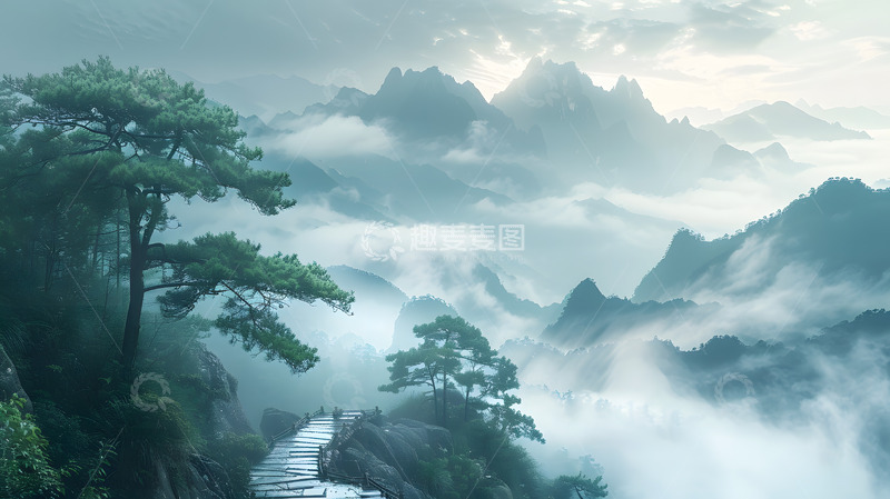 高清大图下载【趣麦麦图】云雾缭绕的山峰4