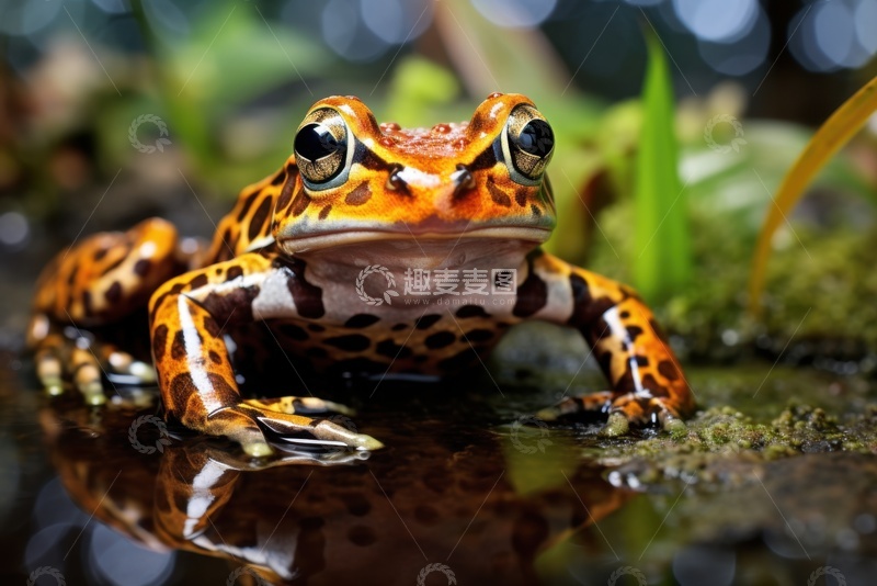 高清大图下载【趣麦麦图】水洼里的一只青蛙