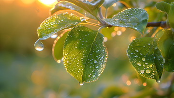 春天叶子上的雨滴