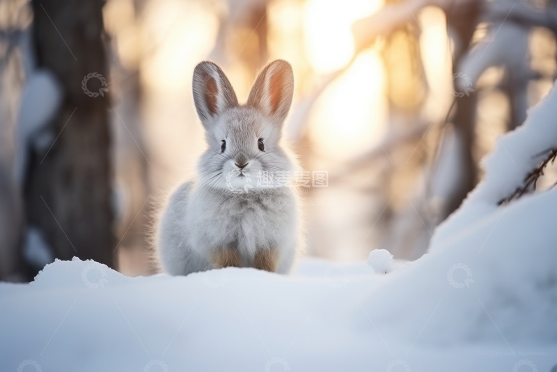 高清大图下载【趣麦麦图】雪地里的一只雪兔