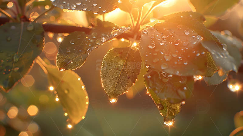 春天叶子上的雨滴1