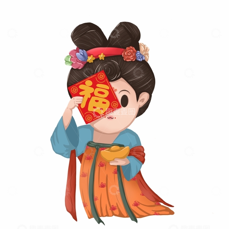 高清大图下载【趣麦麦图】唐美女送福金元宝