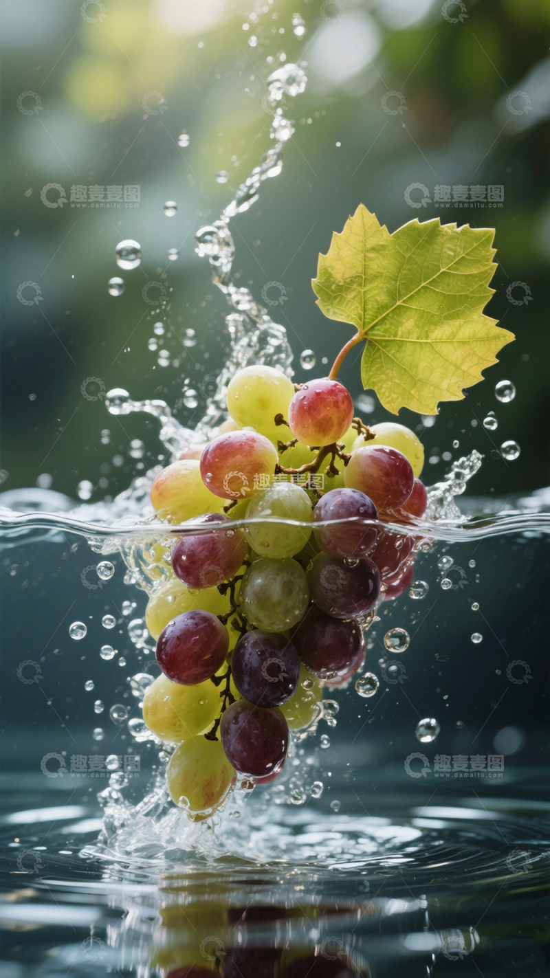高清大图下载【趣麦麦图】掉入水中的葡萄1