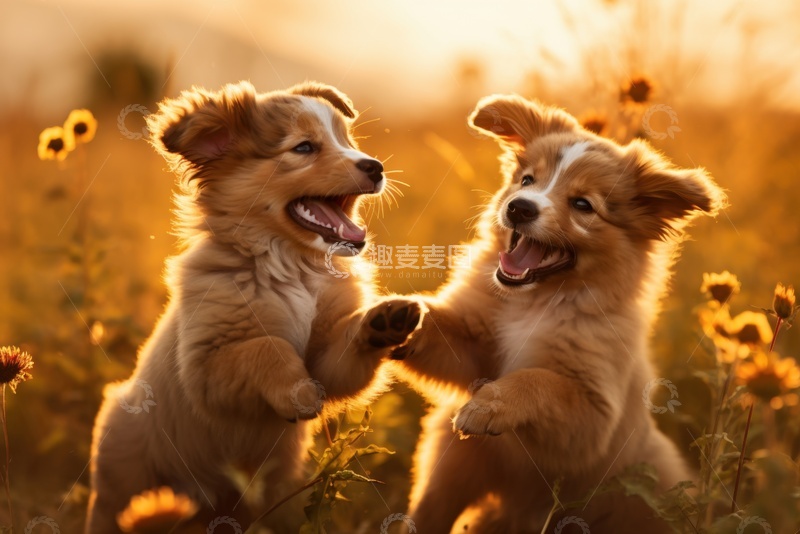 高清大图下载【趣麦麦图】两只玩耍打闹的小狗