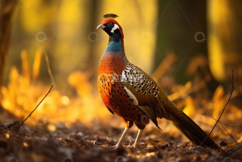 高清大图下载【趣麦麦图】树林里的一只野鸡