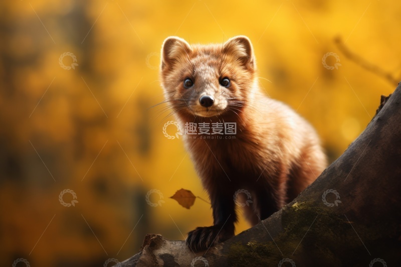 高清大图下载【趣麦麦图】森林里的一只黄貂
