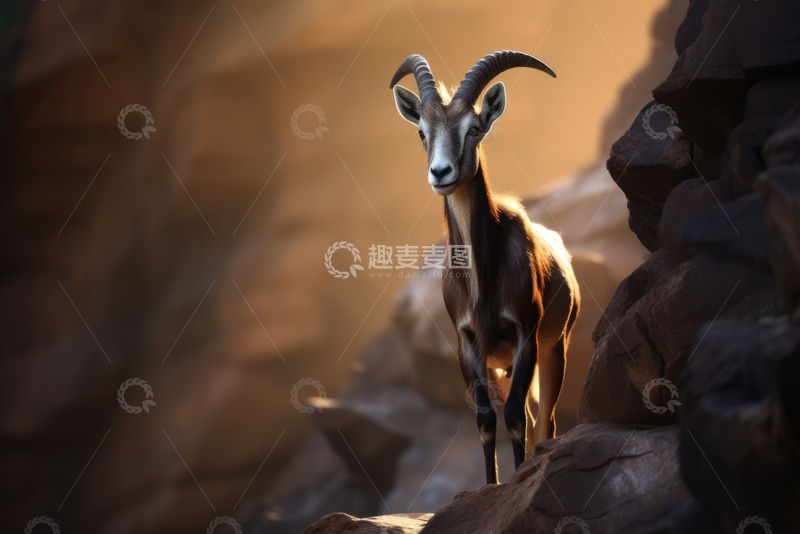 高清大图下载【趣麦麦图】站在岩石上的一只岩羊